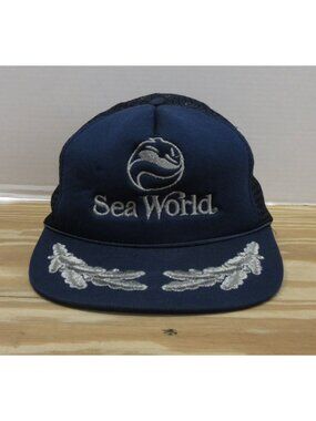 VINTAGE Sea World Hat Cap Snapback Shamu Trucker Mesh Roped 80s *